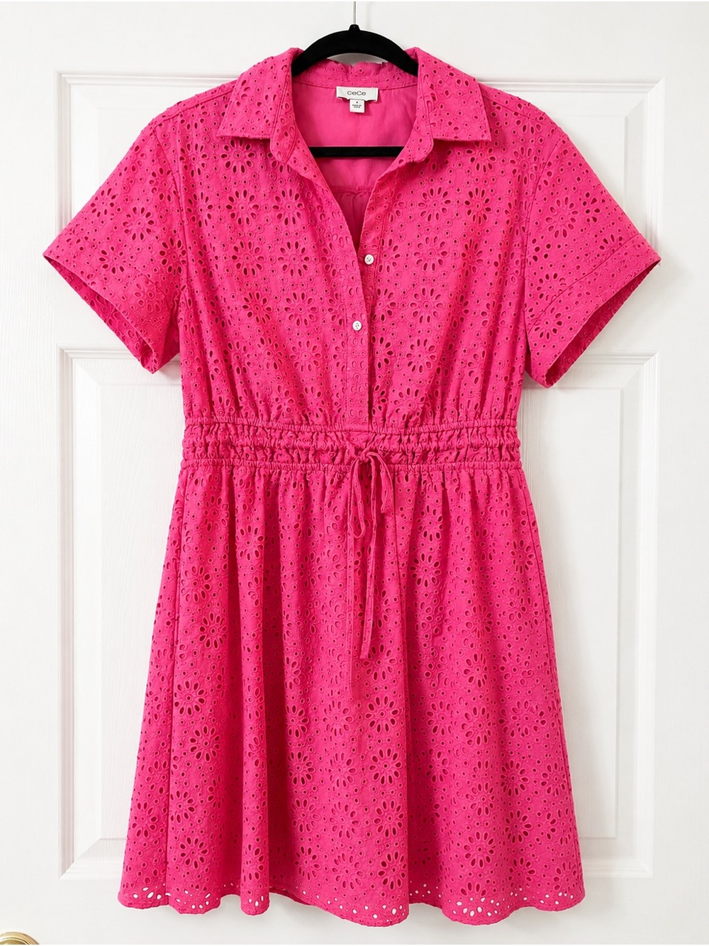 CeCe Hot Pink Eyelet Shirtwaist Dress